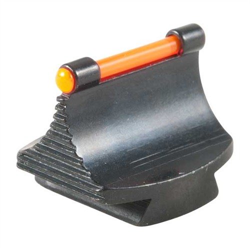 Precision-made steel sights with a polished finish, featuring vibrant orange or green glow options for enhanced visibility and a sleek contoured design for any rifle.