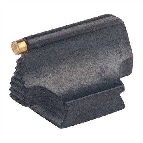 Precision-made steel front sight with a polished blue finish, designed for ramp-mounted rifles, offering a sleek contour and a stable .340" base.