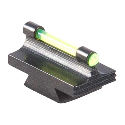 Precision-made steel sights with a polished finish, featuring a contoured blade and vibrant glow options in orange or green for enhanced visibility.