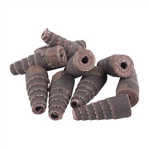 TAPERED ROLLS 320 GRIT by MERIT easily reach tight spots with tough aluminum oxide grit on durable cloth, perfect for precise finishing. Max speed 18,000 rpm.