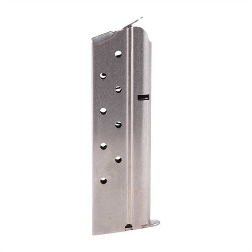 Robust 1911 8RD .40 S&W magazines in stainless steel, featuring flat or round followers for reliable feeding and easy cleaning with removable floorplates.