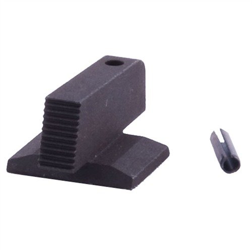 Novak's CNC machined steel front sight features a snag-free dovetail design and glare-reducing serrated face, ensuring precision and reliability during use.