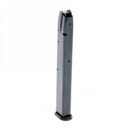 CZ 75 9MM 32-RD magazine by PRO MAG offers durability with a high carbon steel body, chrome silicon spring, and unbreakable nylon polymer components.