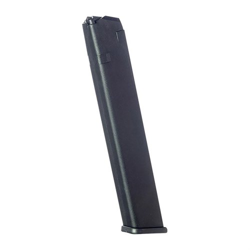 Enhance your Glock 17/19/26 with this durable 32-rd polymer magazine, featuring Zytel construction and a reliable chrome-silicon spring for optimal performance.