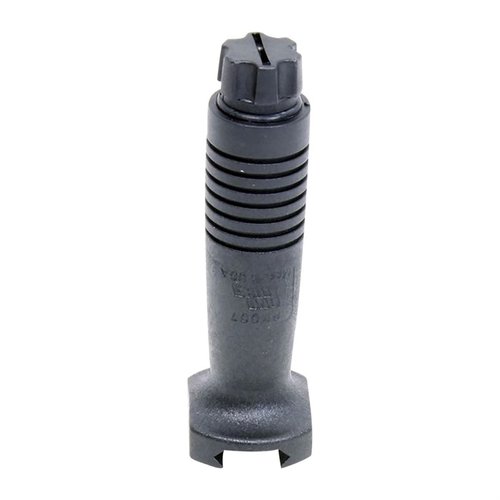 Swiss-Pattern Vertical Foregrip offers quick attachment to AR-15s, enhancing grip stability for accurate shooting and easy control of accessories, made from durable Zytel.