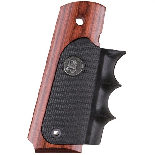 Rugged dual-material grips blend real wood aesthetics with rubber's superior control, featuring deep finger grooves for comfort and no installation alterations needed.