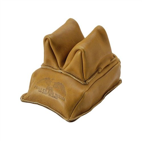 Gorgeous, handmade Rabbit Ear Rear Bag in smooth leather allows free rifle movement during recoil, with a grippy suede base and durable construction.