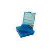 MTM Case-Gard P-100 ammo boxes offer a scuff-resistant, stackable design with a secure Snap-Lok latch, perfect for storing 100 rounds of 41 LC-45 Long Colt.