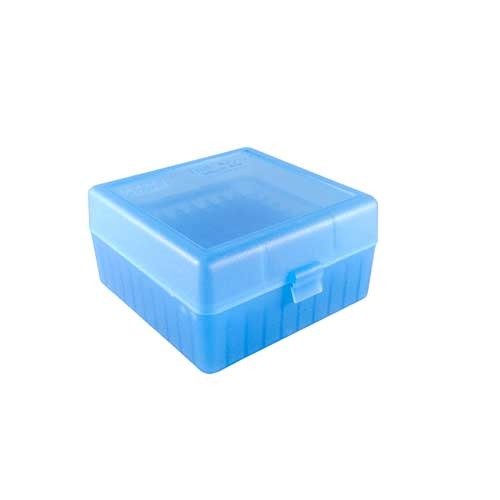 MTM CASE-GARD Flip Top Ammo Boxes offer durable, spill-proof storage for 100 rounds, with a 25-year hinge guarantee and textured grip for easy handling.