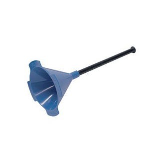 Forster powder funnel features a 5.25" long drop tube, ideal for compacting charges in high fill cases, accommodating 22-45 caliber cases.