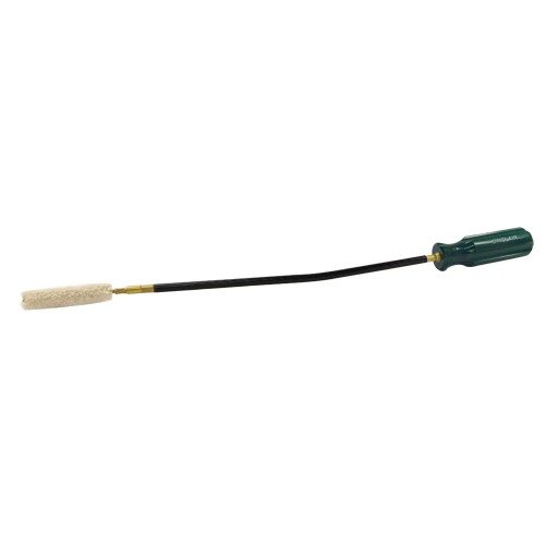 Flexible Chamber Swab Tool allows easy cleaning of lever, pump, or semi-auto rifles through the ejection port, compatible with 8-32 accessories and features a comfortable handle.