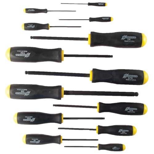 BONDHUS Balldriver Hex Set offers faster, easier access to hex head fasteners with comfort grip handles and color-coded sizes for metric/standard use.