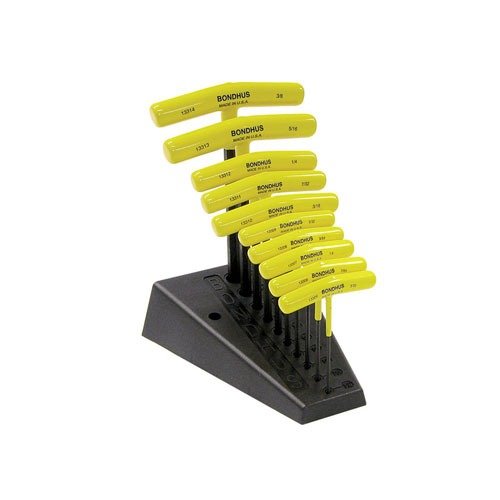 Bondhus T-Handle Hex Tool Set offers 10 comfortable wrenches from 3/32" to 3/8" with cushioned grips, ideal for gun rooms and reloading benches.