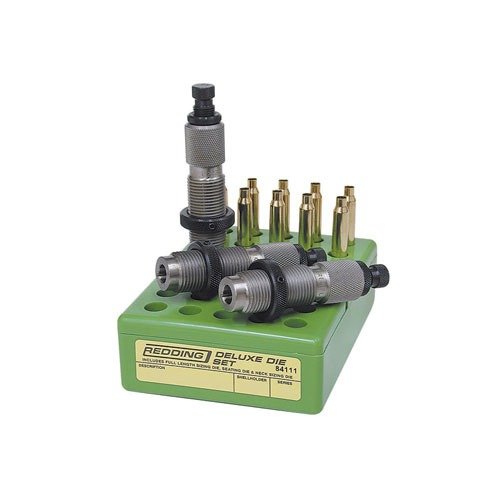 Redding Deluxe 3-Die Set for 300 Weatherby Magnum ensures precision with full length, neck sizing, and seating dies, crafted for lifetime durability and flawless performance.
