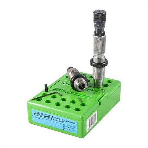 Redding Type S Match Bushing Full Die Set offers precise full length resizing and adjustable neck tension, featuring a micrometer Competition Seating Die for accuracy.