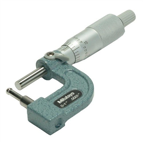 Mitutoyo Ball Style Micrometer measures wall thickness of brass and tubing with precision to .0001". Features a carbide faced spindle and easy-to-read scales.