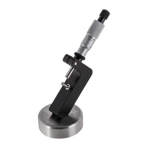 Sinclair Case Neck Micrometer offers precise .0001" measurements, adjustable features, and a stainless steel base for hands-free use, perfect for .17 caliber and larger.
