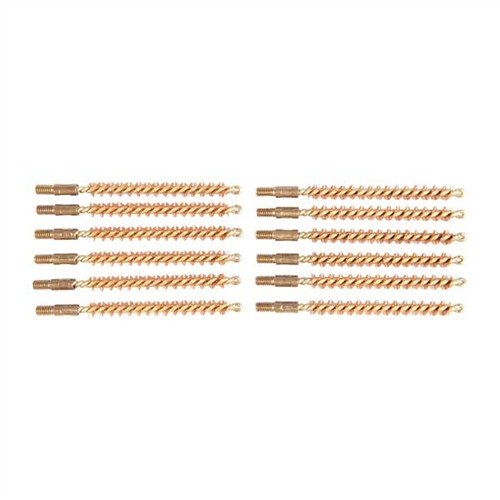Dozen Pack Bronze Rifle Brushes are perfect for 22 caliber cleaning, featuring durable bronze bristles and a standard 8-32M thread for easy attachment.