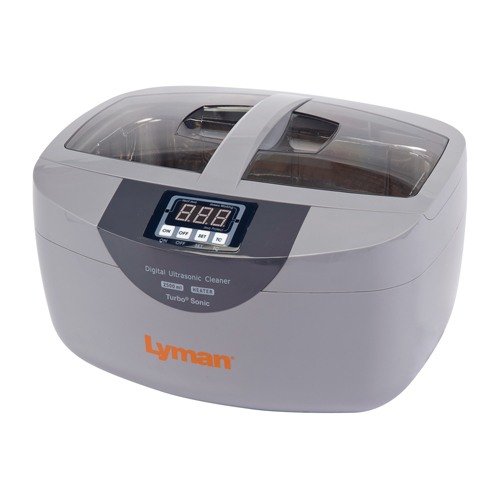 Turbo Sonic 2500 cleans cases and gun parts in 10 minutes with ultrasonic vibrations, featuring a 2.5L tank and 5 timed cycles for effortless cleaning.
