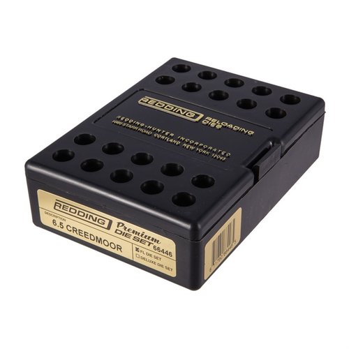 Redding 6.5mm Creedmoor Premium Die Set includes a Full Length sizing die and a micrometer seating die, perfect for enhancing your handloading precision.