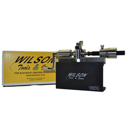 L.E. Wilson .50 BMG Microstop Case Trimmer Kit ensures precise trimming, supports cases from 6mm to .50 BMG, and includes all necessary tools for quality reloading.