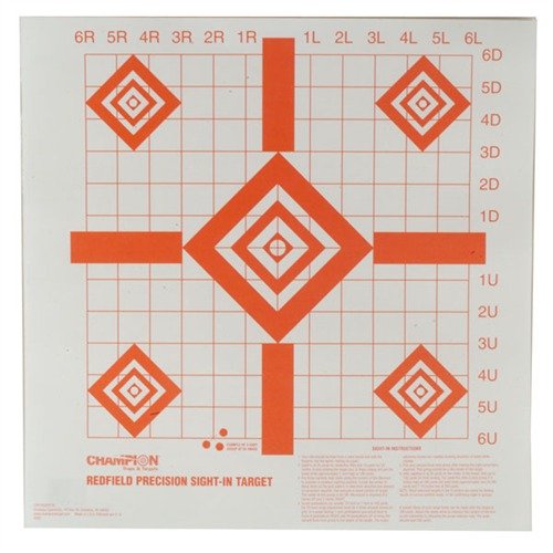 REDFIELD SIGHT-IN TARGETS make sighting-in scopes easier with bold 90° lines, a 1" grid for windage and elevation, and a brilliant fluorescent orange color.