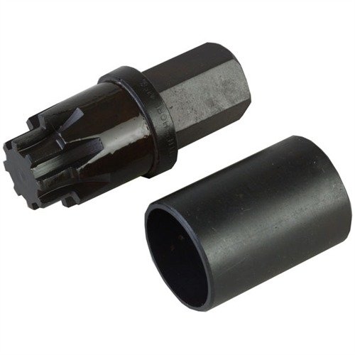 AR-15 Barrel Extension Wrench offers precise fit with hardened steel teeth, an alignment sleeve for stability, and a ¾" hex drive for maximum leverage.