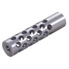 Multi-port muzzle brake reduces recoil and muzzle rise with 42 ports for maximum control; fits .22 caliber and can be customized for larger calibers.