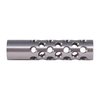 Multi-port muzzle brake reduces recoil and muzzle rise with 42 ports for optimal control; fits .22 caliber and can be customized for larger bullets.