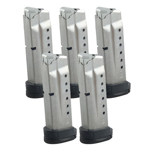 Smith & Wesson M&P Shield 9mm magazines offer 7 or 8 round capacity, steel construction, and extended base-plate for enhanced grip; note: not for M&P Shield M2.0.