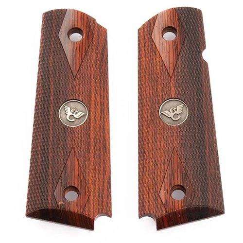 Enhance your 1911 with Wilson Combat's Cocobolo grips featuring 20 lpi checkering, ambidextrous safety relief, and a stunning bronze medallion.